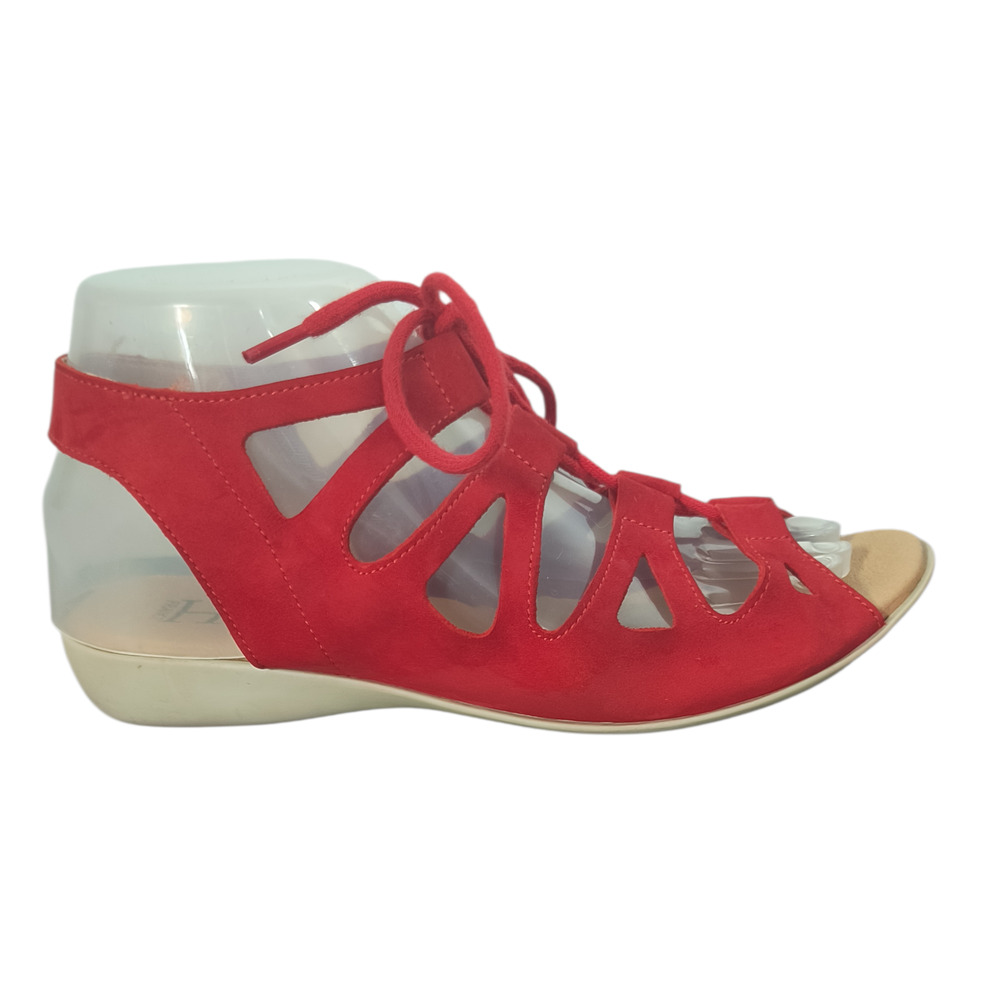 Hirica Laurette Red Suede Lace-Up Gladiator Sandals Wmn's Sz 6.5 Made in France